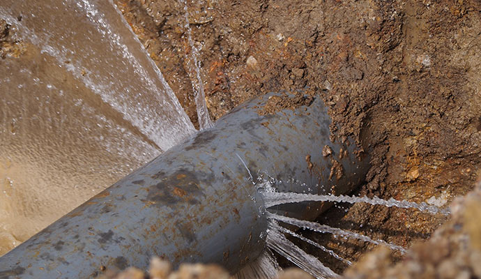 Damaged leaky water pipe