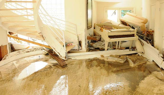Flood damaged residential room