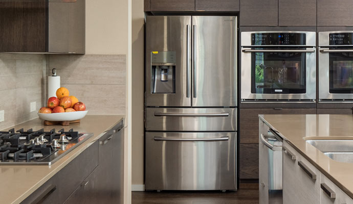 Silver color refrigerator in the kitchen.