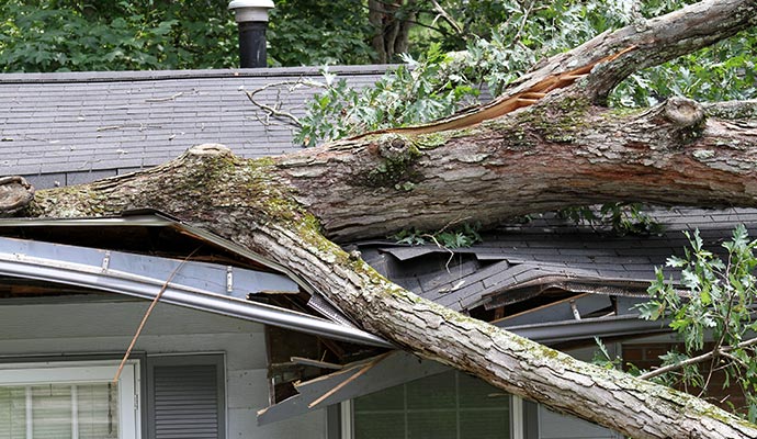 storm damaged house