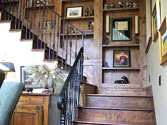 Wood Staircase with Built in Shelving